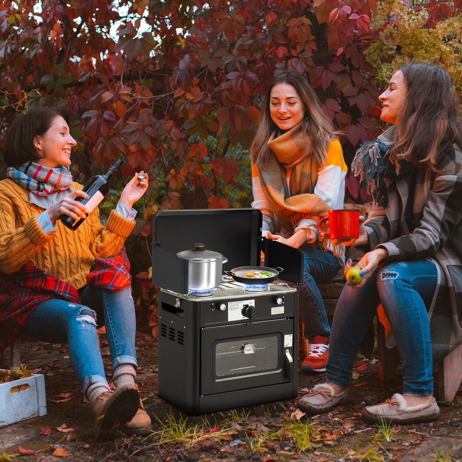 Outdoor Propane Oven Portable Camping Stove with Piezo Lgniter with Wind Panel