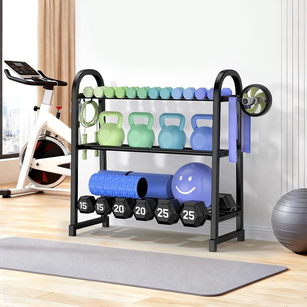 3 Tier Dumbble Rack 360LB Capacity Adjustable Dumbbell Storage Rack Space-Saving