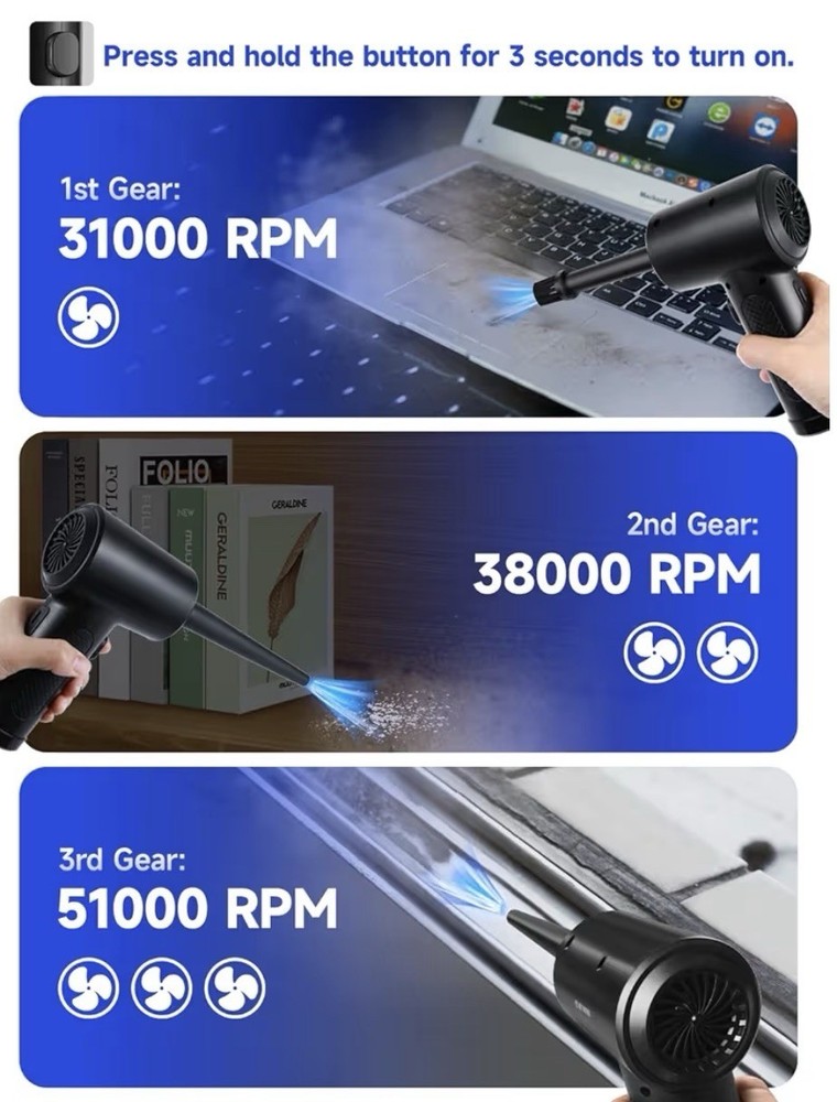 Portable rechargeable air duster