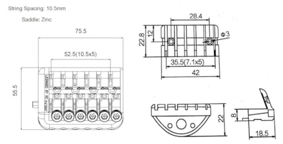 6 String Saddle Headless Guitar Bridge Tailpiece With Worm Involved String