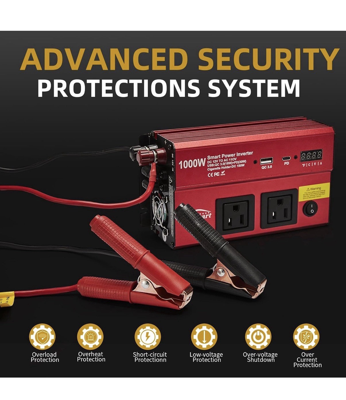 1000 W Power Inverter, Car/Light Truck 12V DC to 110V AC Converter USB and 3.0A