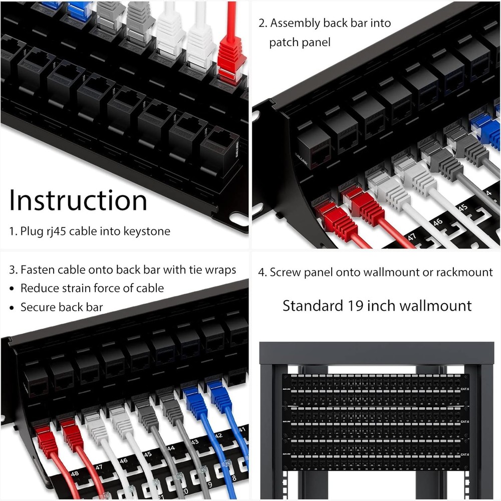 iwillink 48 Port RJ45 Through Coupler Cat6 Patch Panel UTP, Wallmount or...