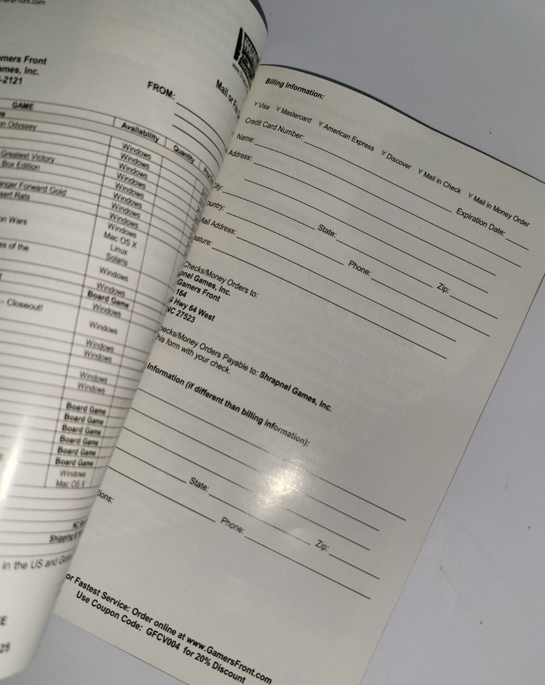 Shrapnel Games War & Strategy Software & Board Games Catalogue Spring 2004