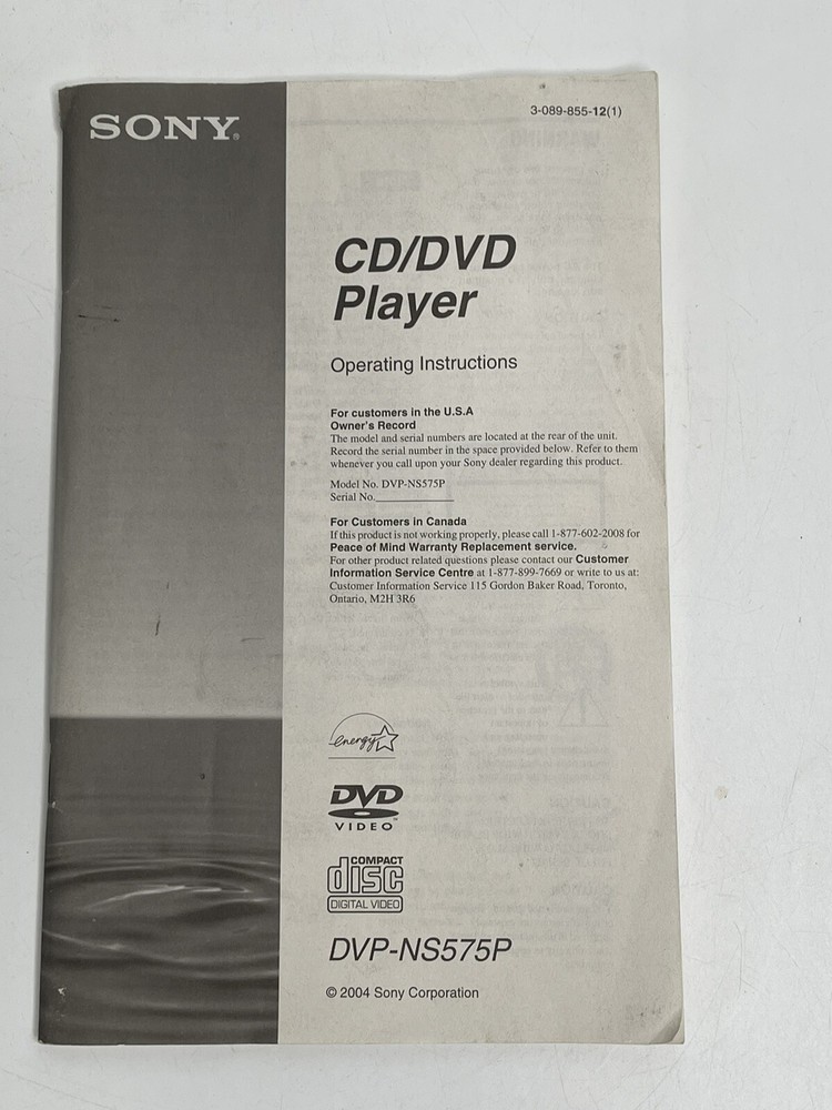 OPERATING INSTRUCTIONS SONY CD/DVD PLAYER DVP-NS575P
