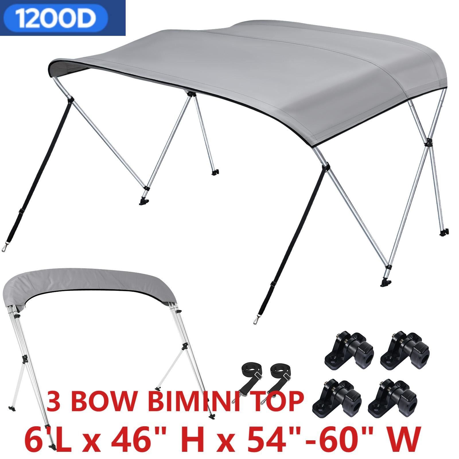 1200D Canvas Bimini Top 3 Bow 4 Bow Boat Cover w/Adjustable Rear Support Poles