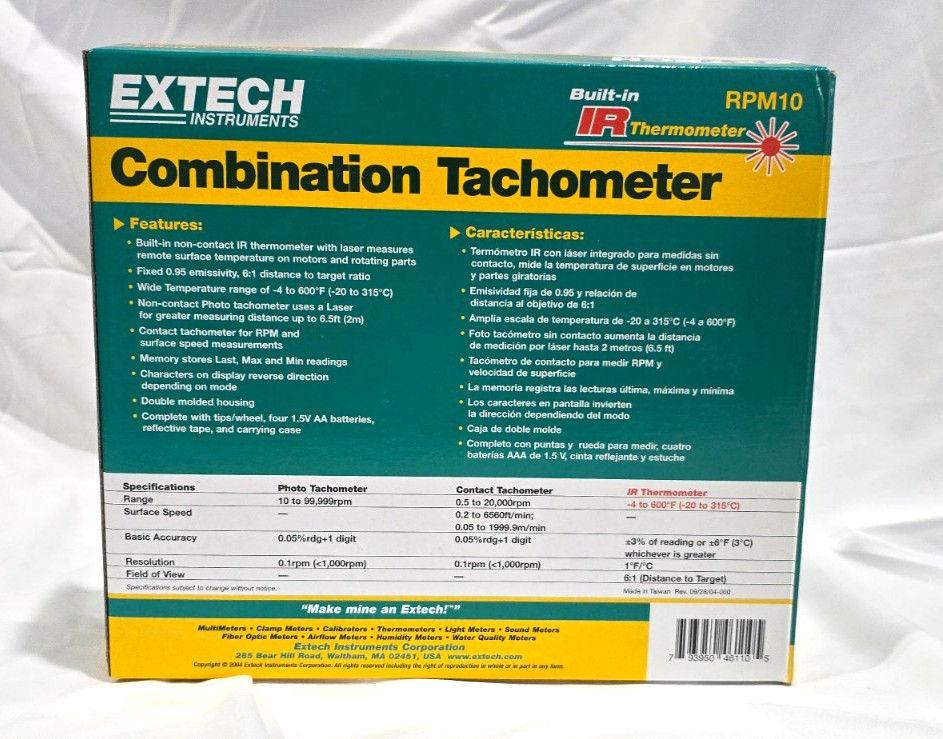 Extech RPM10: Tachometer & IR Thermometer New