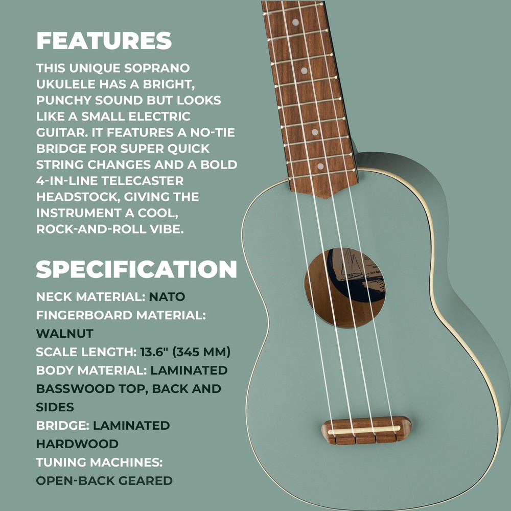 Fender Venice Soprano Ukulele - Sonic Gray