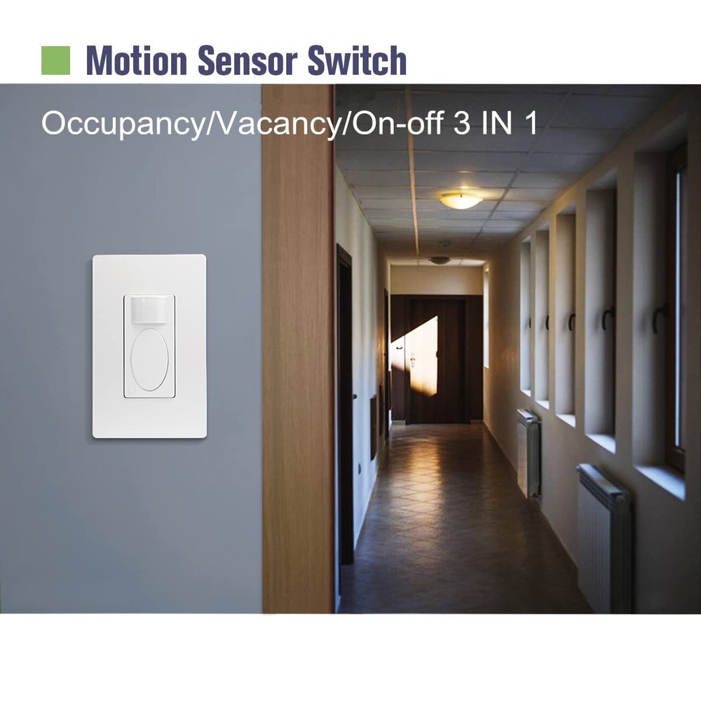 Motion Sensor Switch with 3 in 1 Occupancy Sensor Switch/Vacancy Sensor Switc...