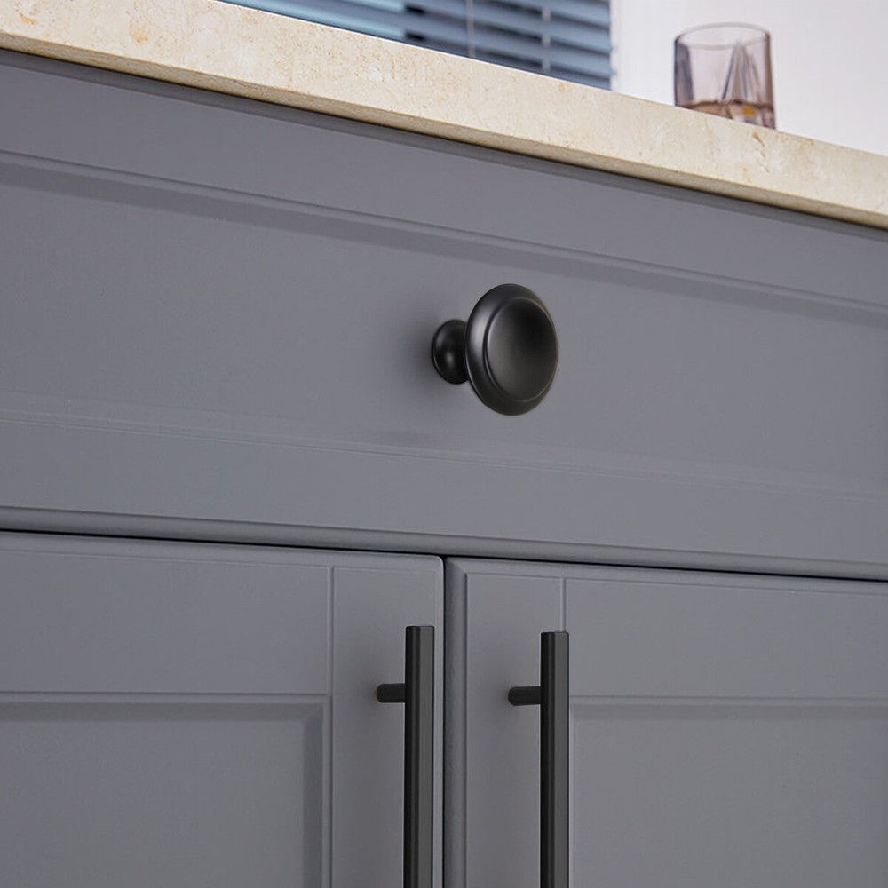 10-100 Pack Matte Black Kitchen Cabinet Knobs Round Drawer Pulls Stainless Steel