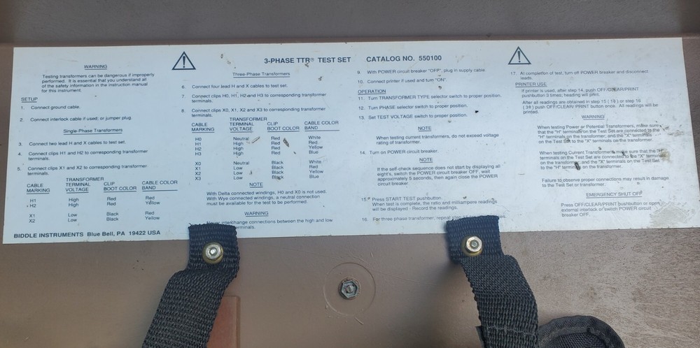 BIDDLE 3 Phase Transformer Turns Ratio Test Set - Powers On