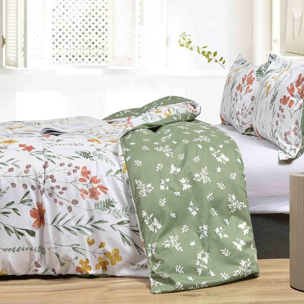 King Size Comforter Set, White Yellow King, Floral Set