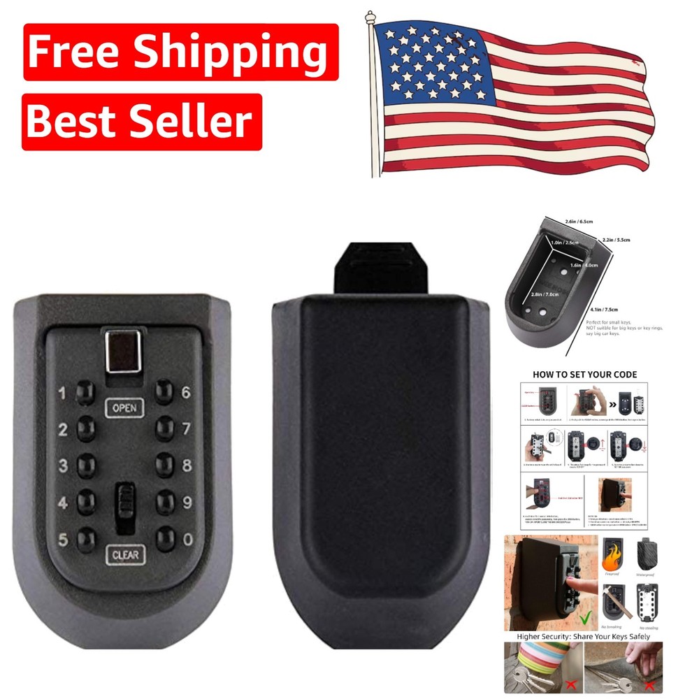 Compact Push Button Key Safe - Wall Mount Key Box with Rubber Cover for 5-7 Keys