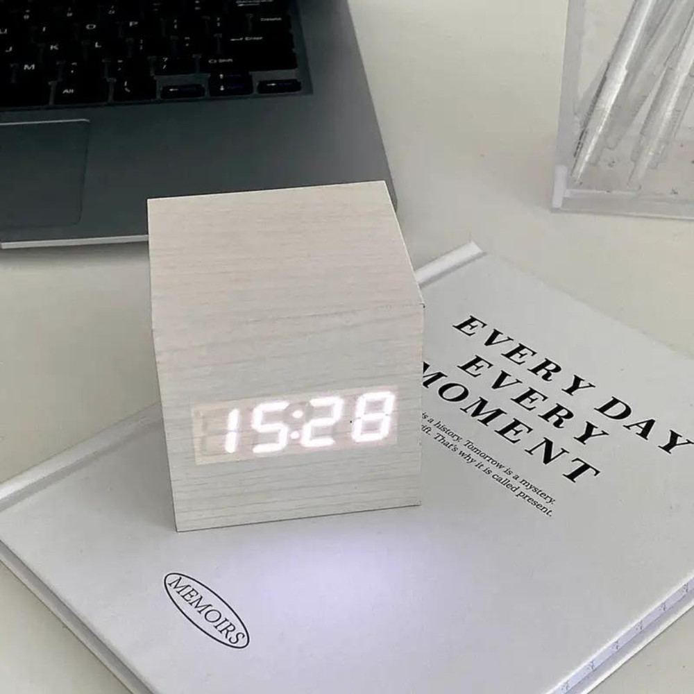 Wooden Cube Alarm Clock