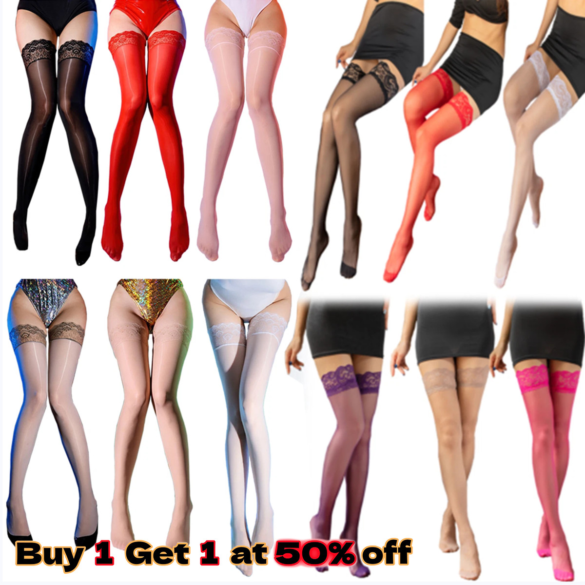 Lady's Lace Top Stay Up Stockings Thigh-High Sheer Pantyhose Stockings For Women