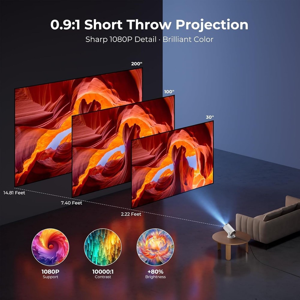 Mini WiFi Bluetooth Projector 1080P Portable 200