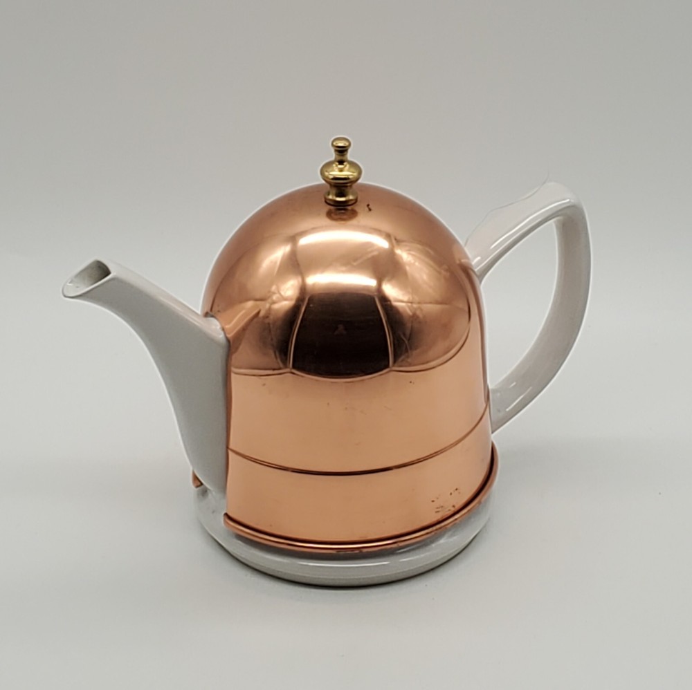 Porcelain Tea Pot With Copper Warmer Insulator Sleeve Cover