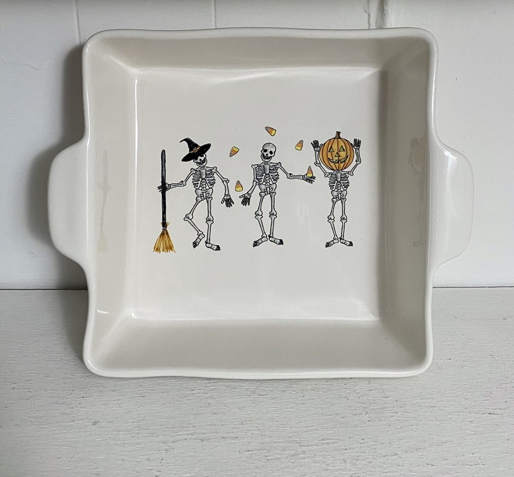 Rae Dunn Skeleton 4-piece Kitchen & Bakeware Set Mixing Bowl Platter Baking Pans