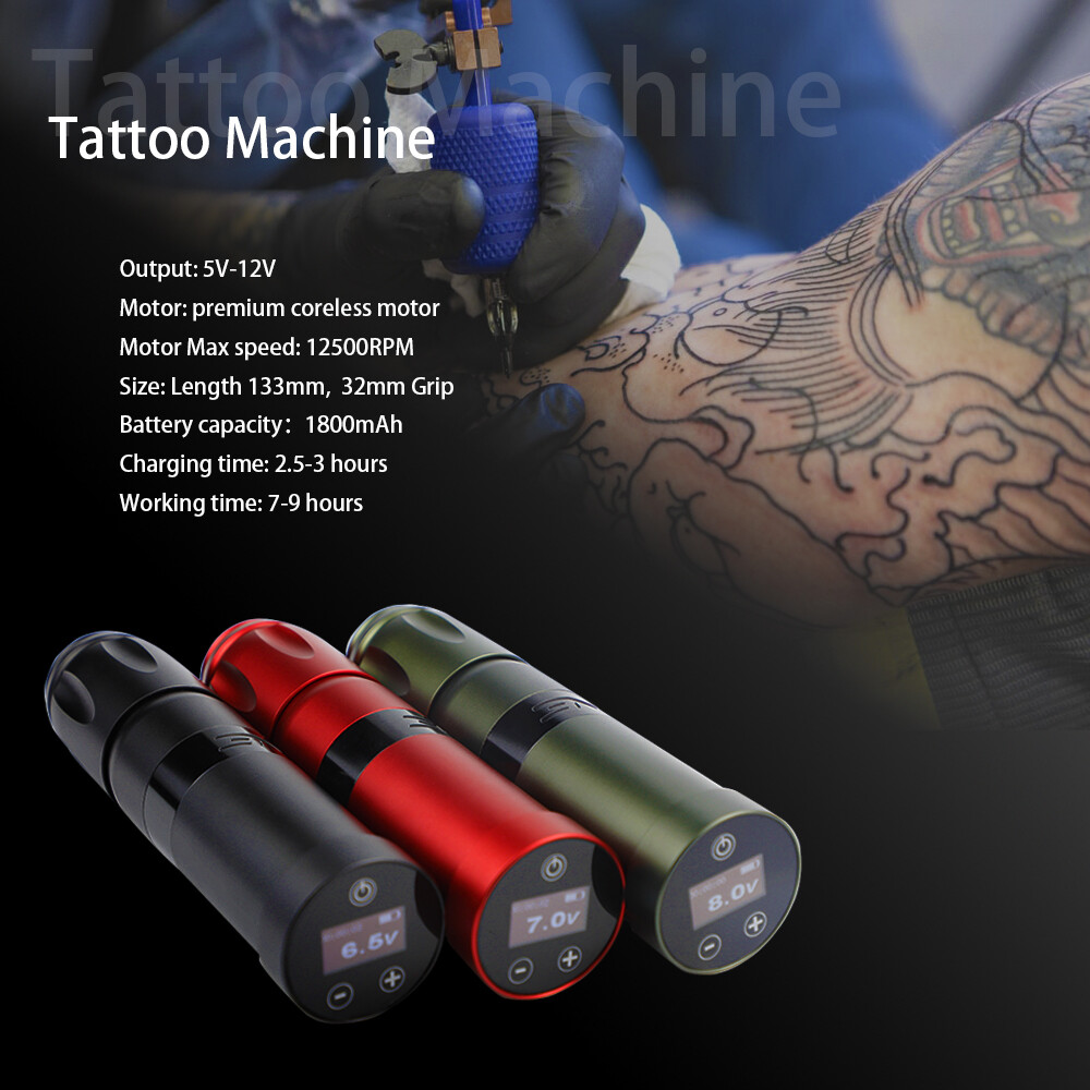 Pro Wireless Tattoo Machine Pen Powerful Coreless Motor with 2 Wireless Battery