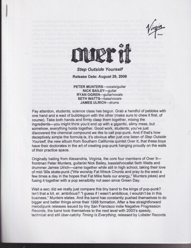 over it step outside yourself press kit. 2006
