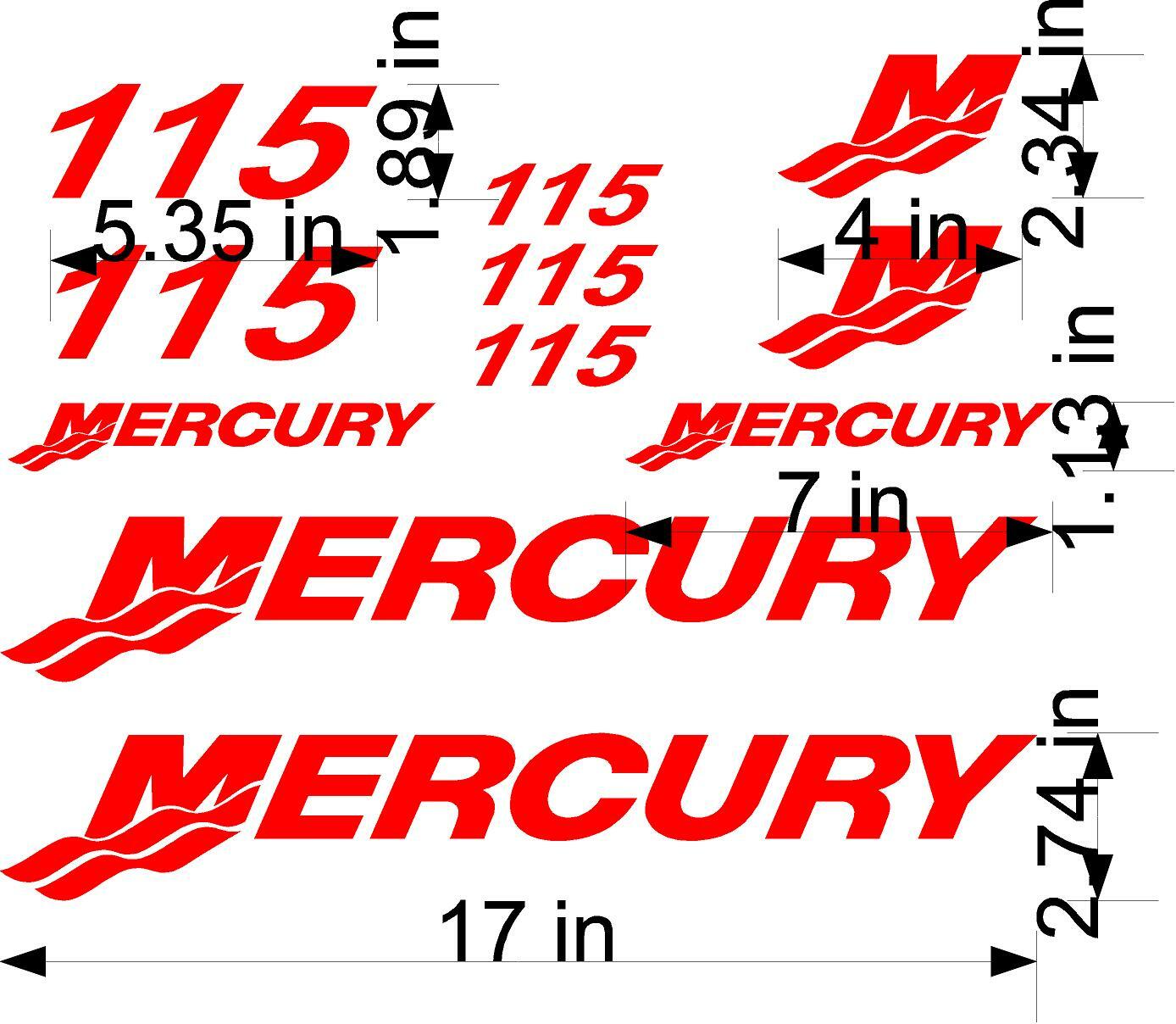 (11pc) Set of 115 Hp Mercury outboard cowling decal set custom color choices