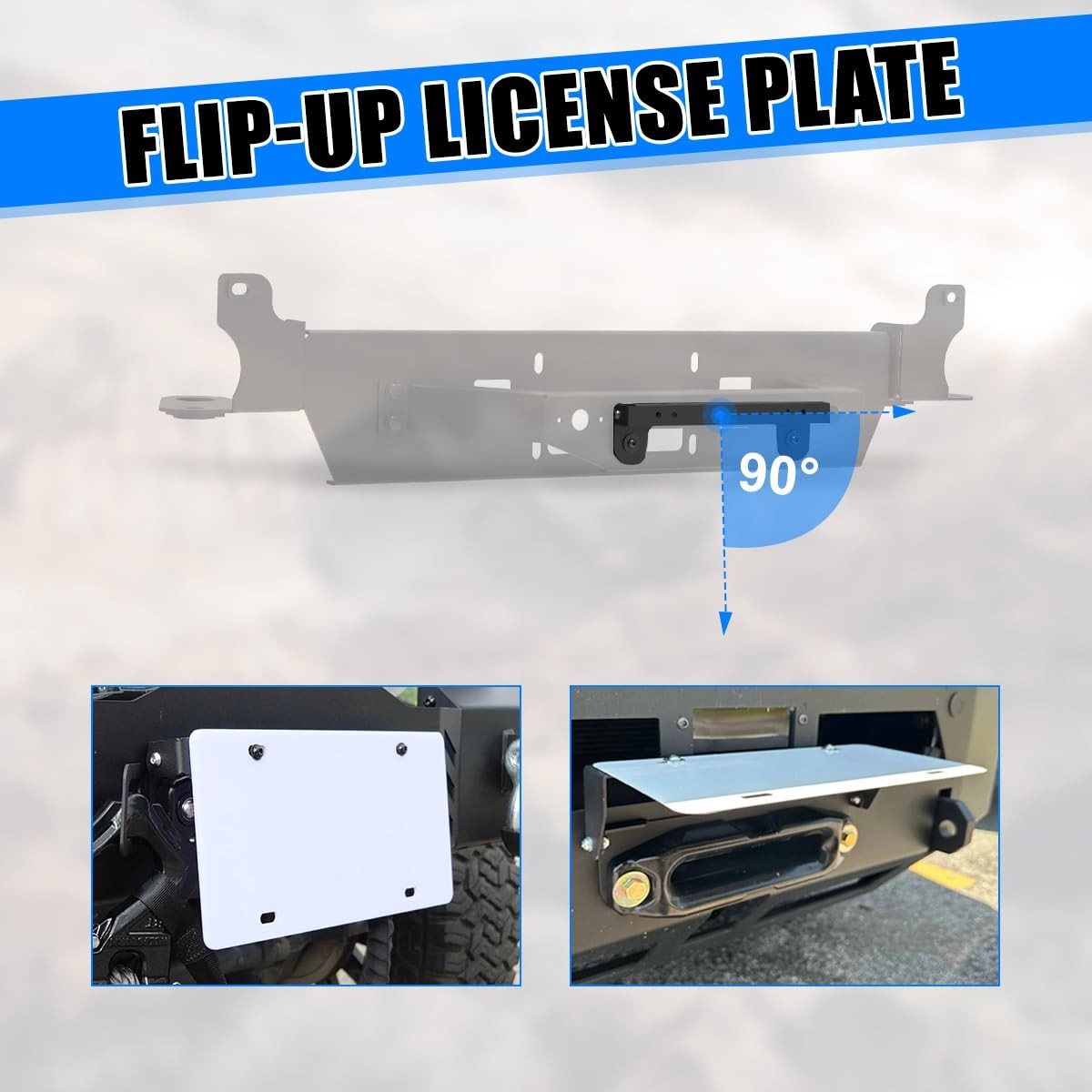 Nixon Offroad Bumper Winch Plate Winch Mounting Plate with Flip-up Licence Plate