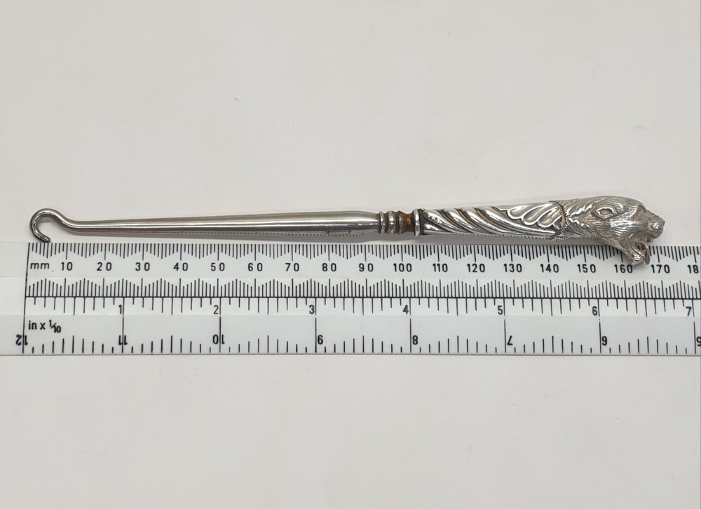Victorian Solid Silver Leopard Button Hook