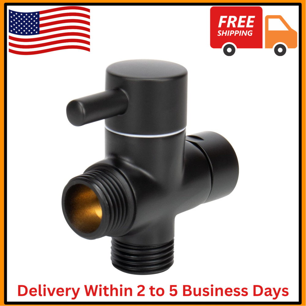 Black Solid Metal 3-Way Shower Arm Diverter T Adapter Replacement - Brushed Nick