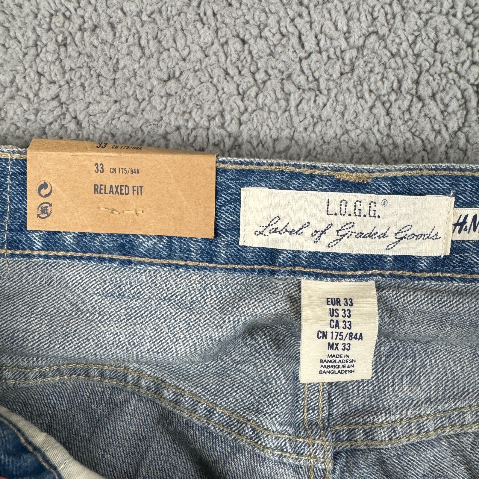 H&M Jeans Mens Size 33x33 Medium Wash Relaxed Fit 100% Cotton Button Fly NWT