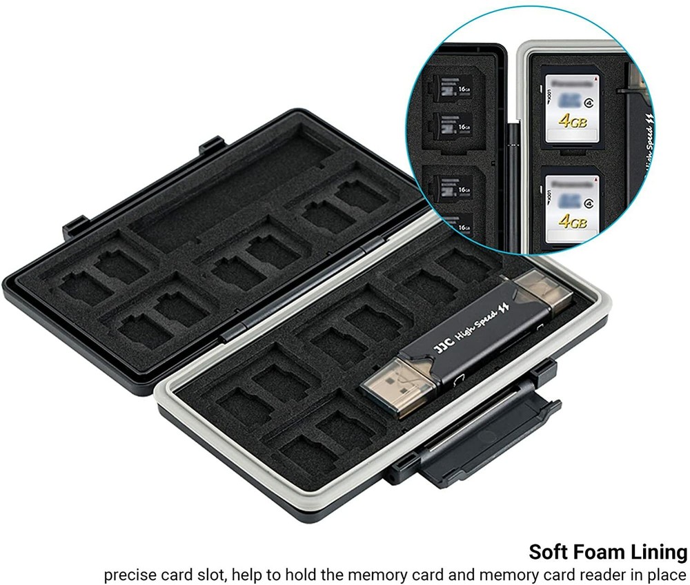 Memory Card Case Storage Holder + Card Reader fits 16 Micro SD SDXC SDHC Cards