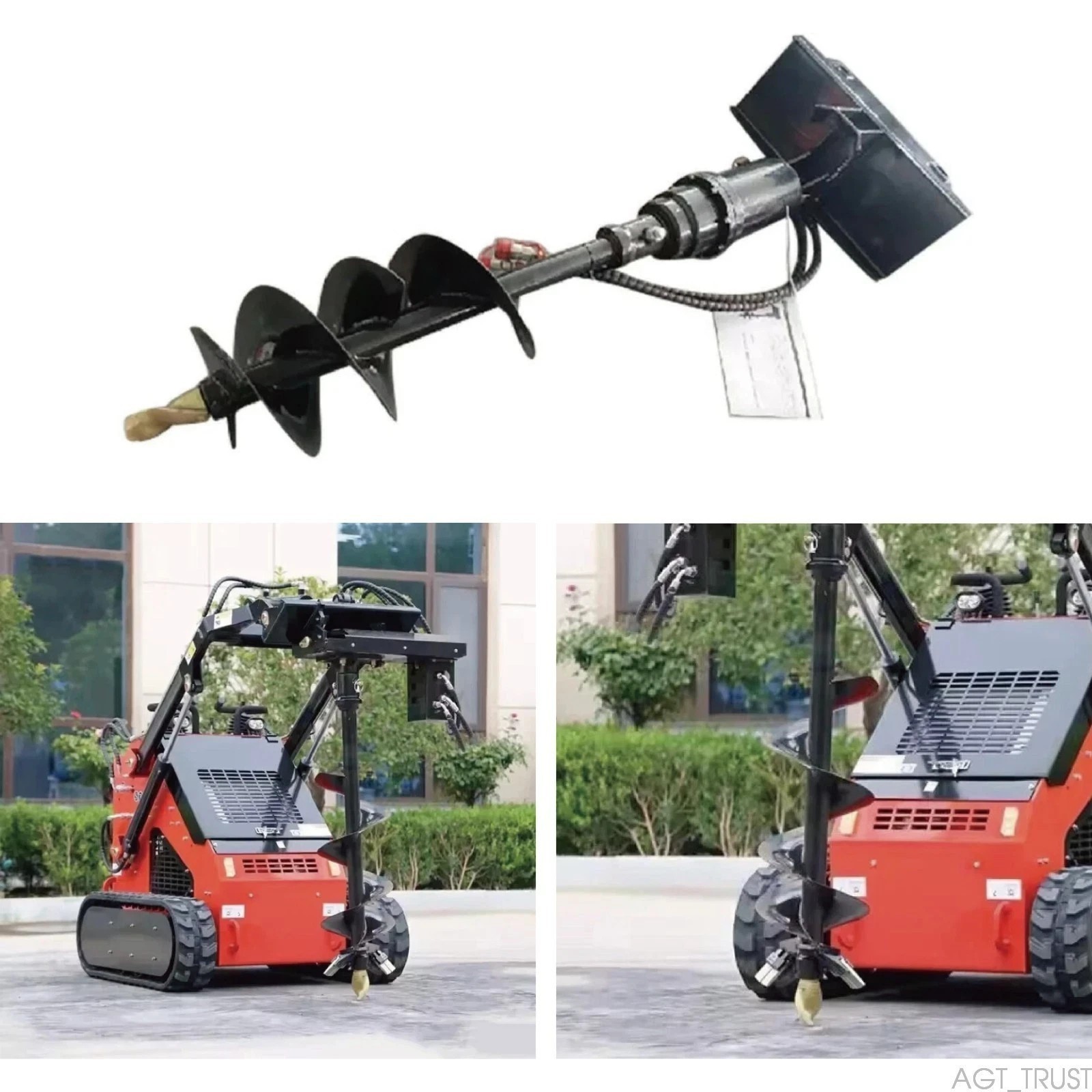AGROTK M-AG 12" Hydraulic Auger Attachment for AGT Mini Skid Steer