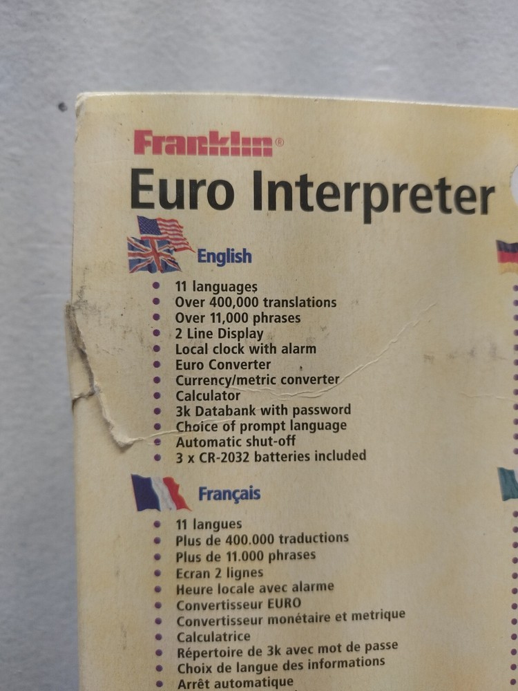 NOS Franklin Foreign Language Series Euro Interpreter - Complete - Damaged Box