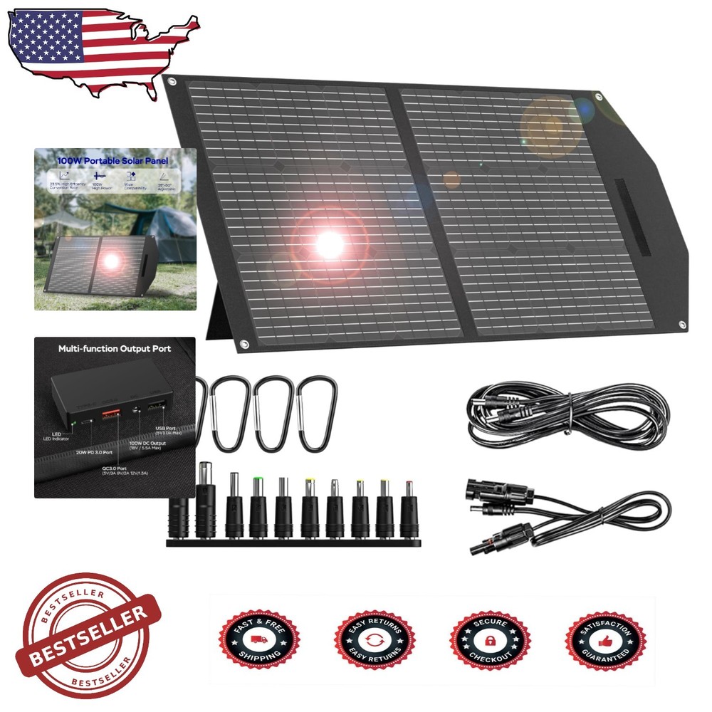 Advanced 100W Foldable Solar Panel - 18V DC Output, High Efficiency, Waterproof