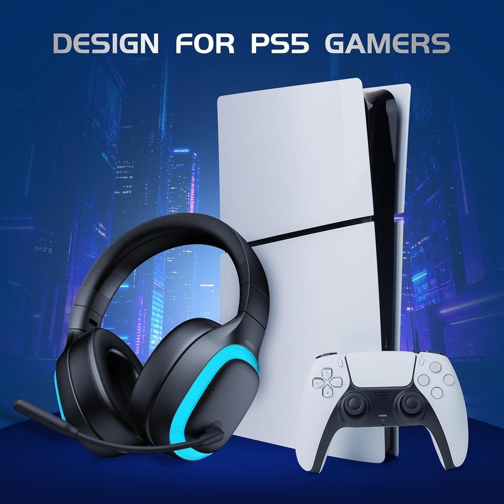 Comfortable Over-Ear Gaming Headset for PS5 & Multi-Platform - 2.4GHz Wireless