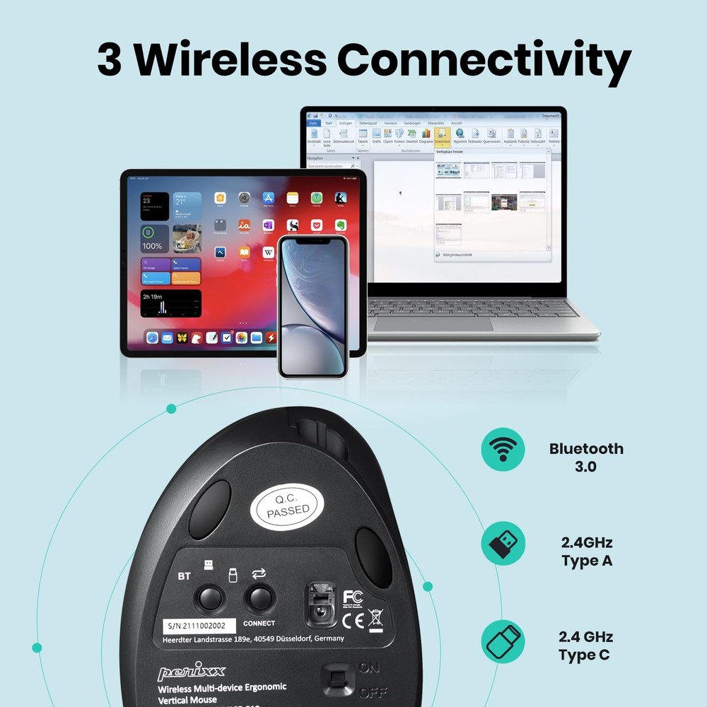 PERIMICE-819B Bluetooth Portable Vertical - Wireless 3-in-1 Multi-Device Spec...