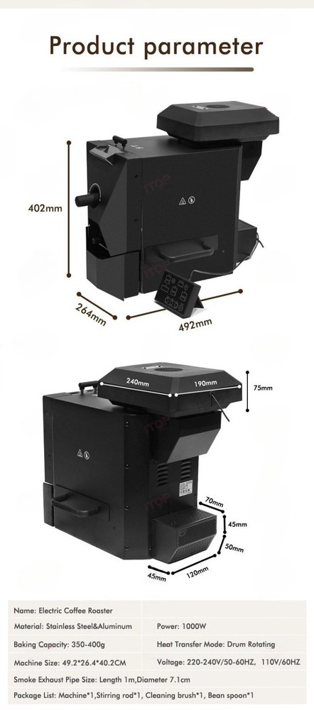 Electric ITOP Coffee Bean Roaster Drum Roaster 3 Operating Modes Espresso Tool