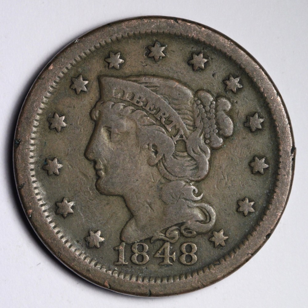 1848 Braided Hair Large Cent CHOICE FINE+ E355 KCL