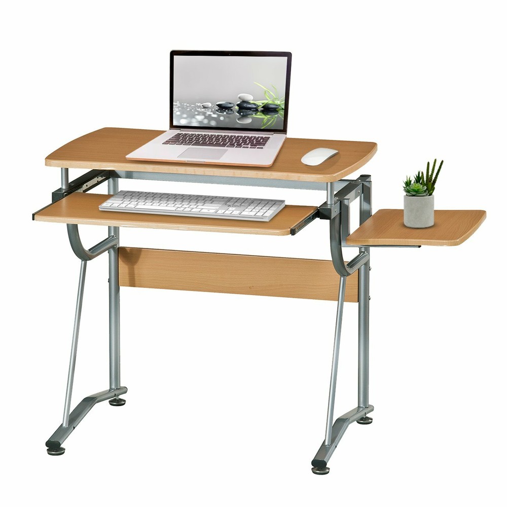 Compact Computer Desk with Pullout Keyboard Tray in Laminated Cherry Finish