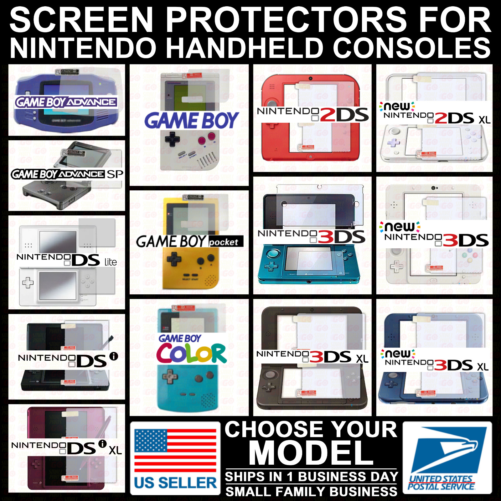 FILM Screen Protector Nintendo GB/GBA/SP/GBC/GBP/DS Lite/New/3DS/2DS/DSi/XL/LL