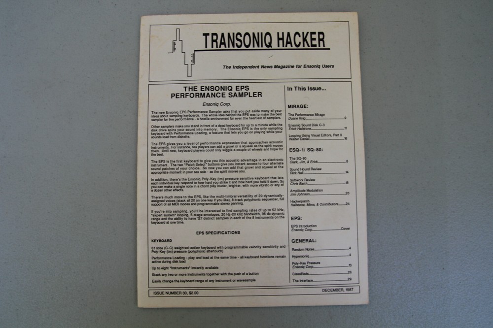 Ensoniq Mirage TRANSONIQ HACKER MAGAZINE ISSUE #30