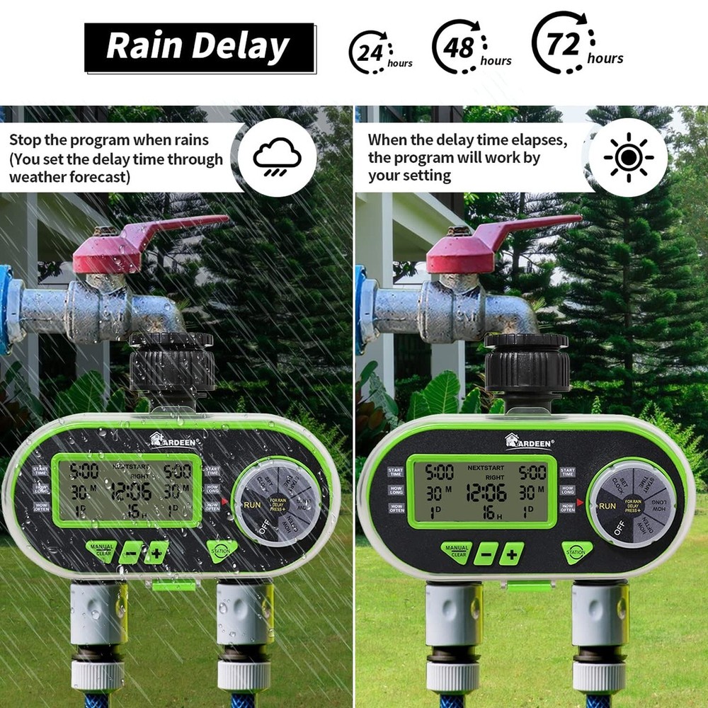 2 Outlet Garden Digital Electronic Water Timer Irrigation Controller for Gard...