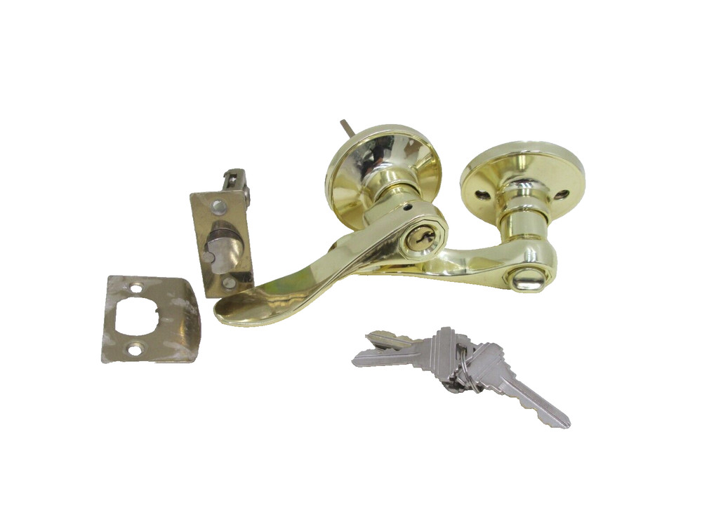 Entry Deadbolt Combo Door Locks Levers Handle Polished Brass Keyed Alike Knobs