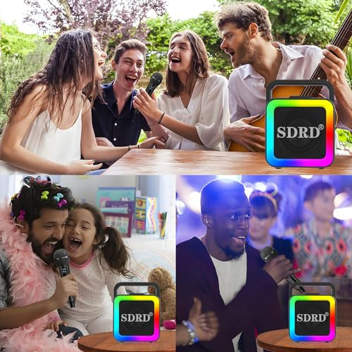 Karaoke Machine with Two Wireless Microphones, Portable Bluetooth Speaker for