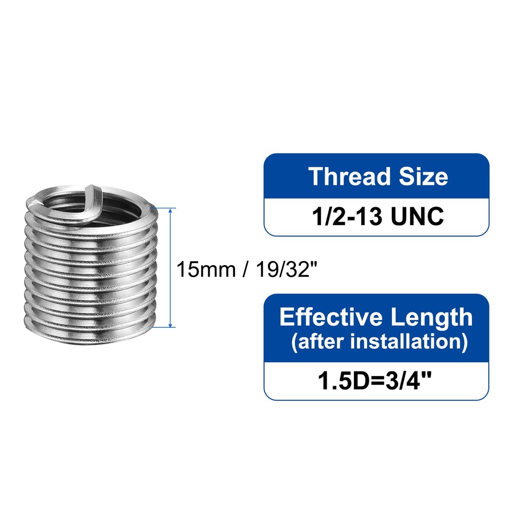 30pcs Wire Thread Inserts 1/2-13 UNC 1.5D Helical Threaded Sleeve Thread Repair