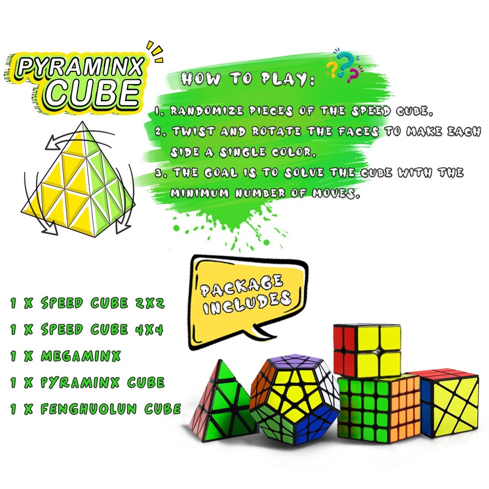 Speed Cube Set, Puzzle Cube, Magic Cube 2x2 4x4 Pyraminx Pyramid Megaminx Fen...
