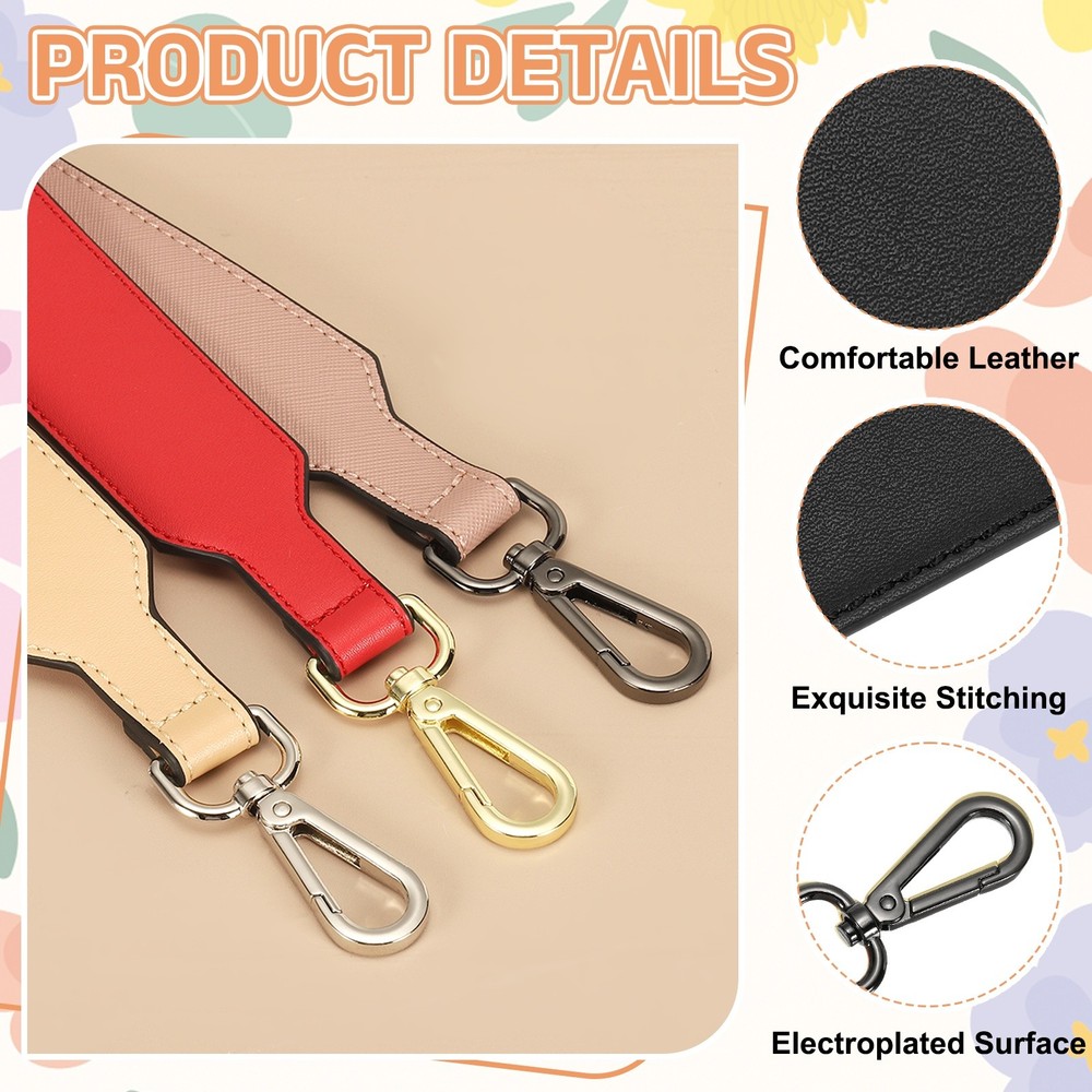 16 Inch Leather Purse Strap, Plain Pattern with Black Buckle, Black