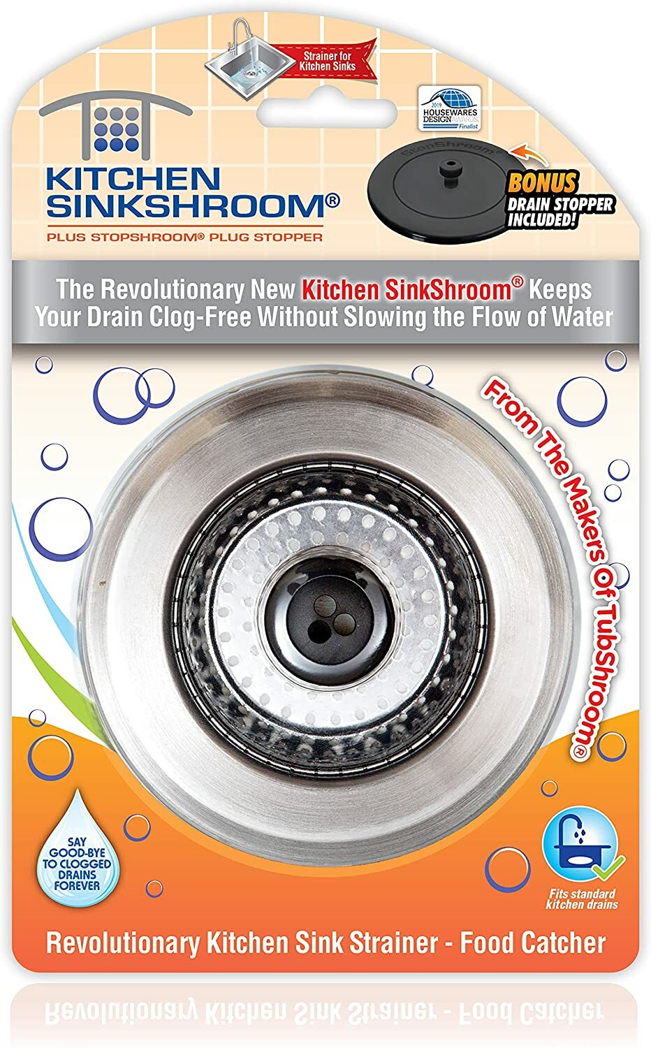 Kitchen SinkShroom Revolutionary Clog-Free Sink Strainer Basket with Stopper