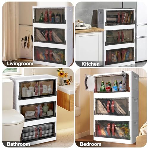 HEALSMART Plastic Storage Bins with Lids, 200 Quart, 5 Pack, Beige Wardrobe