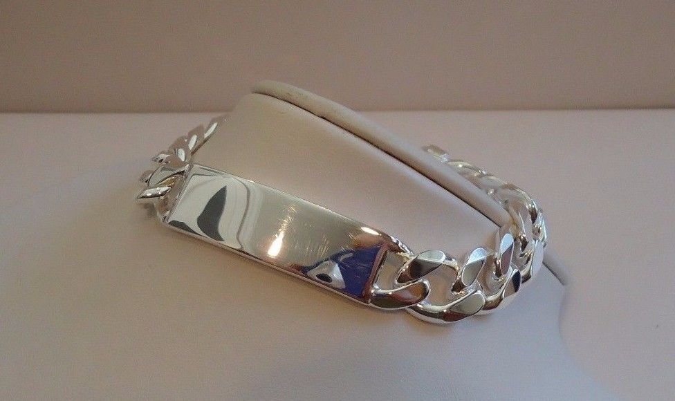 925 STERLING SILVER CUBAN LINK ID GENTLEMAN'S BRACELET/ 9'' LONG /MADE IN ITALY
