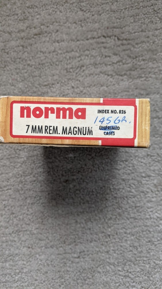 NORMA 7 MM REM. MAGNUM EMPTY UNPRIMED CASE BOX