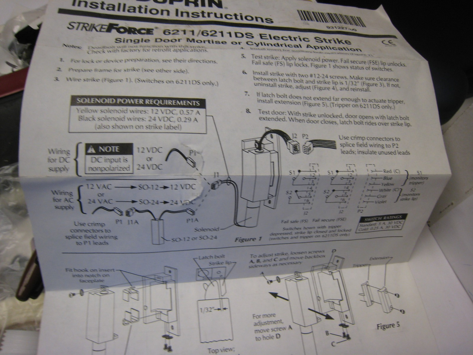 Electric Door Strike NEW door lock access control - VON DUPRIN 028241-32 12VDC